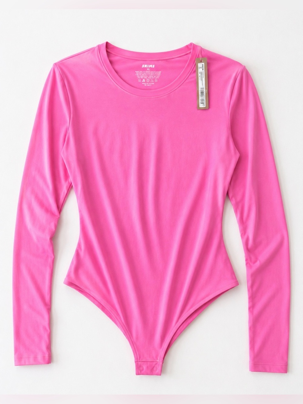 SKIMS Fits Everybody Long Sleeve Crew Neck Bodysuit | Hot Pink | XL | NWT
